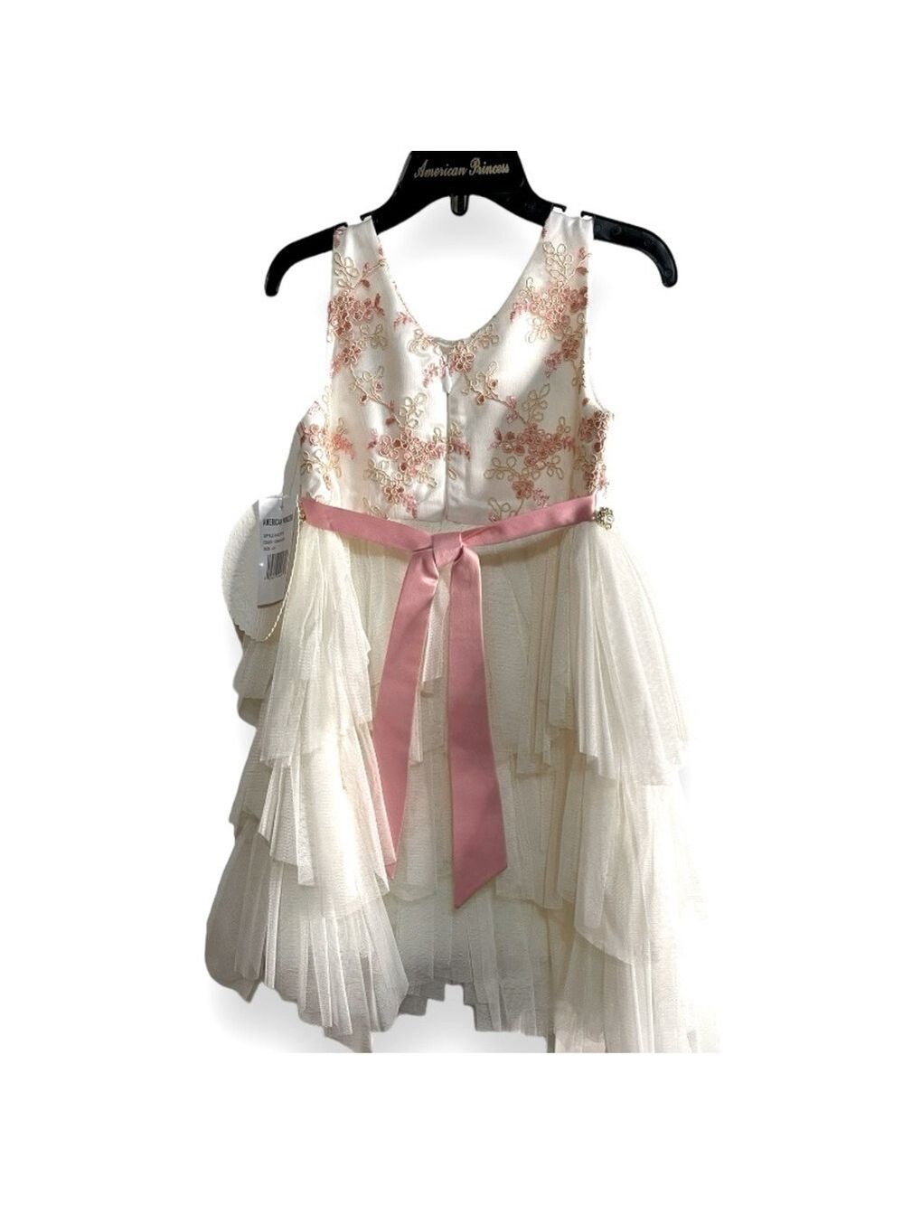 AMERICAN Princess Pink Embroidered Floral Tulle Party Formal Dress Girls Size 2T - Picture 2 of 6